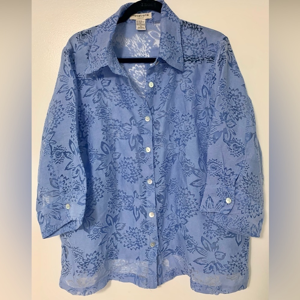 Notation button down, burn out floral pattern top SZ XL